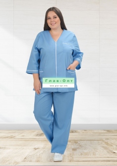 Костюм медицинский женский "Малика" Ти-Си (size +, голубой) №УФР-МЕД-549