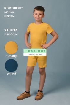 Футболка 11718 детская (набор 2 шт) - синий+горчичный №Н-117182