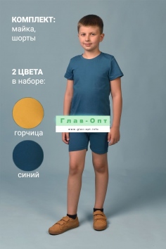 Футболка 11718 детская (набор 2 шт) - синий+горчичный №Н-117182