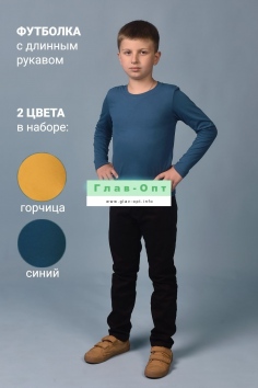 Футболка 11715 дл. рукав детская (набор 2 шт) - синий+горчичный №Н-117152